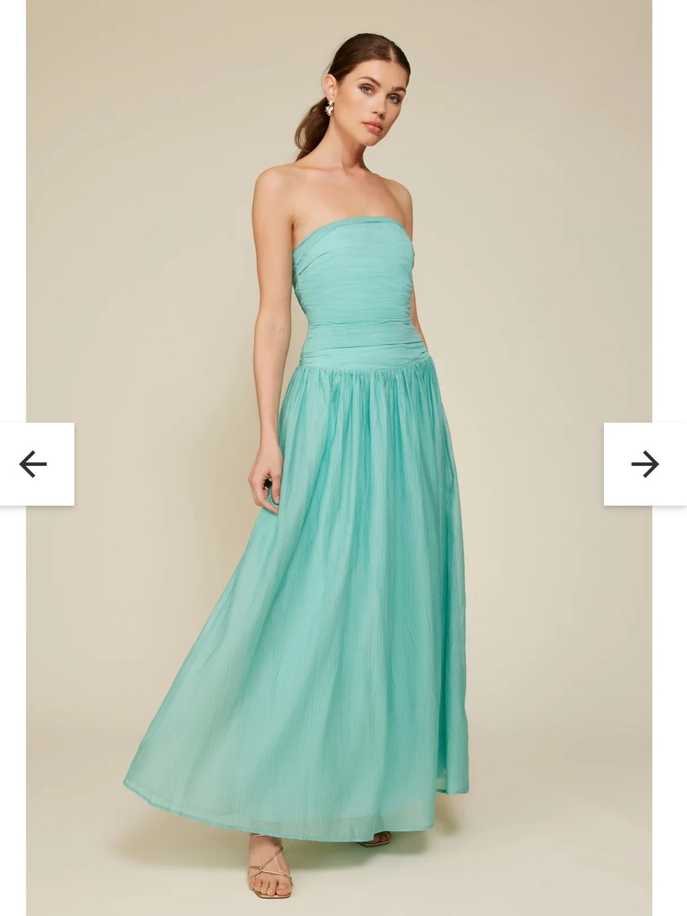 line & dot delia teal ruched bodice strapless chiffon maxi dress size small NEW